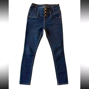 VANITY Women's Jeans 28x30 Curvey Button Up Stretch Skinny Indigo Blue Denim